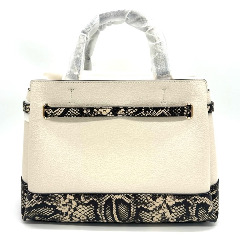 Michael Kors Large Reed Leather Belted Satchel Crossbody Bag Cream Snakeskin - Picture 5 of 11